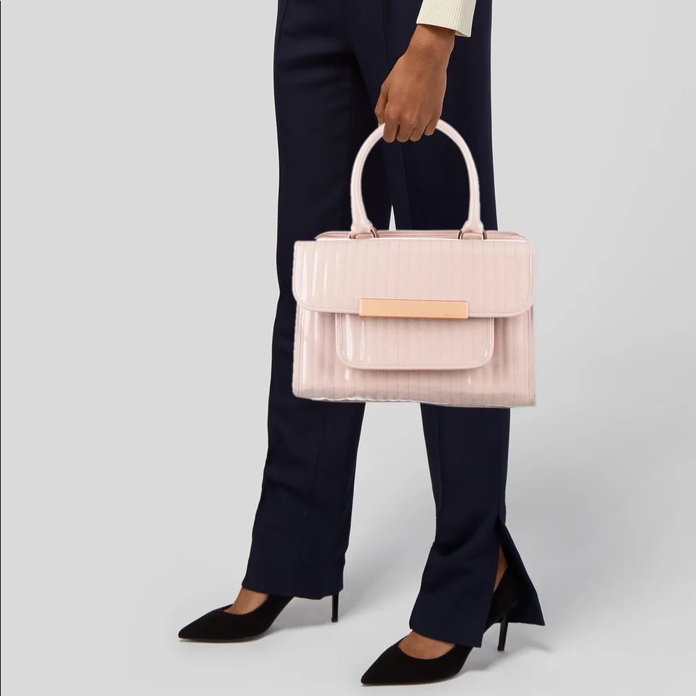 Ted Baker Top Handle Bag, Pink Patent Leather, Rose Gold-Tone Hardware lined